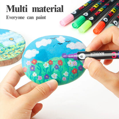 Marcadores Acrílicos de Doble Punta de Colores – Plumones Profesionales para Pintar en Piedra, Madera, Lienzo y Manualidades